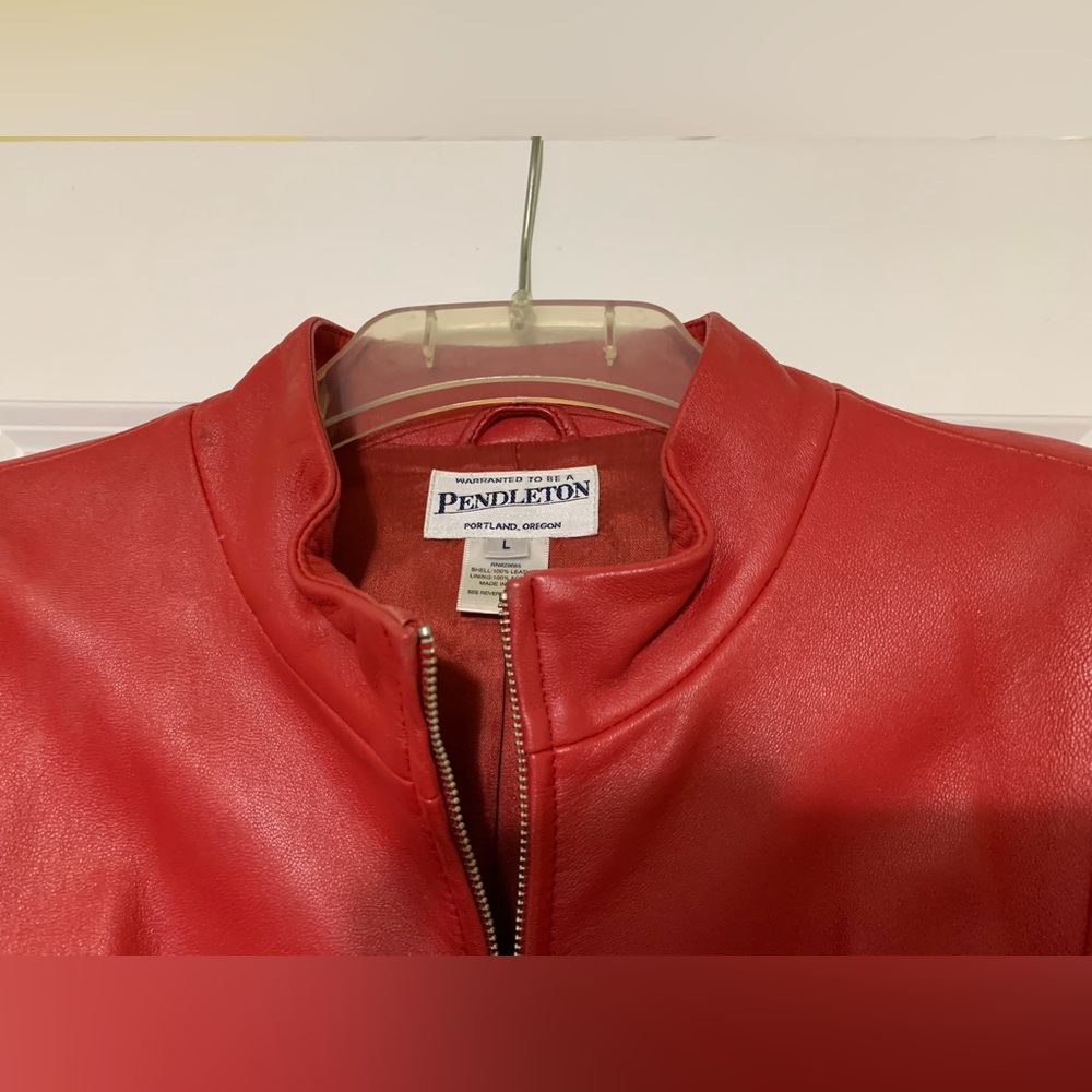 Red Pendleton L Leather Hip Moto Jacket Coat - Picture 3 of 8